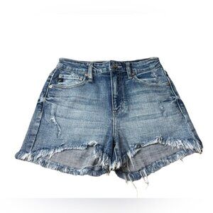 Kancan Womens Frayed Hem Distressed Denim Shorts Size 24